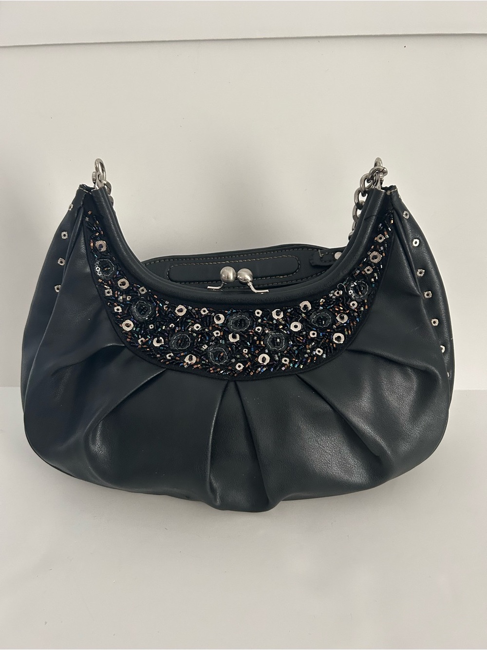Vintage Liz Claiborne Beaded Black Hobo Shoulder Bag